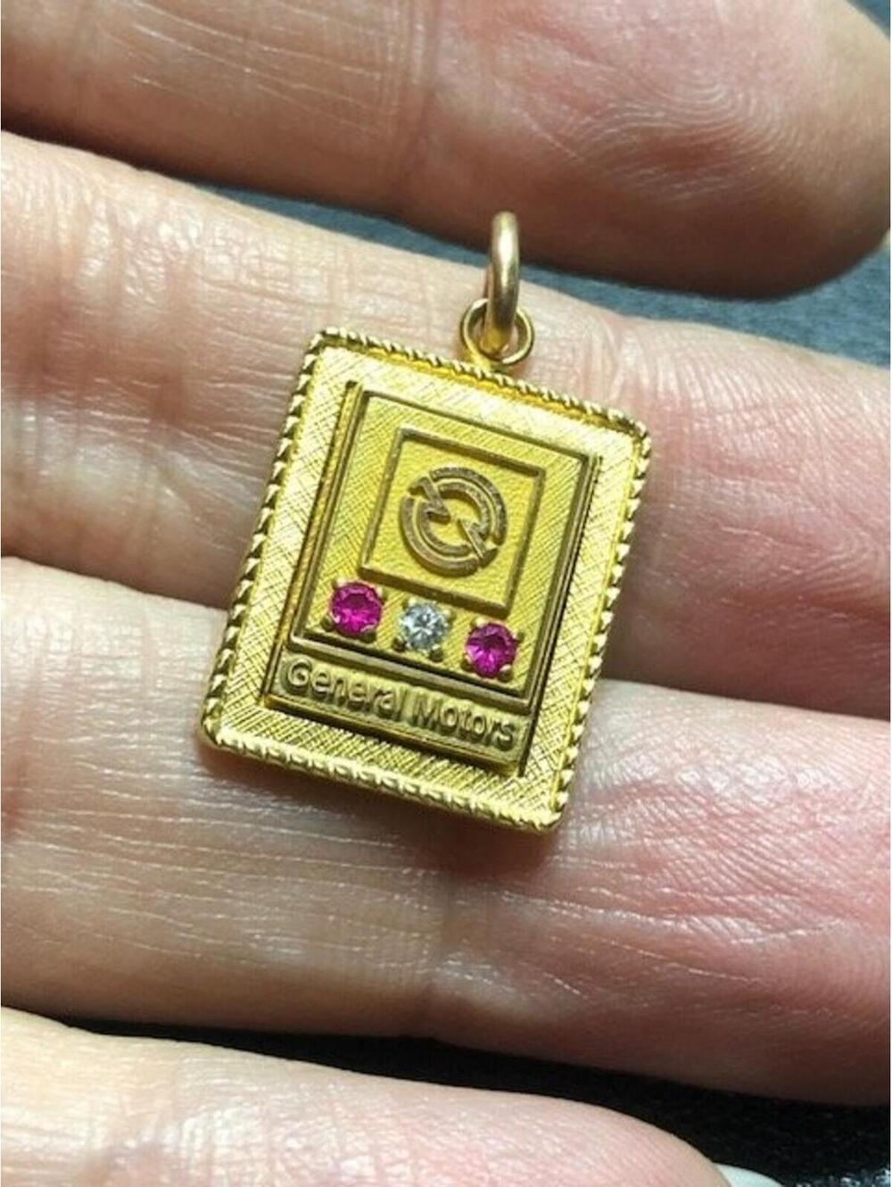 B3594 General Motors 14K Gold filled  Diamond Ruby Employee Award Pendant Charm
